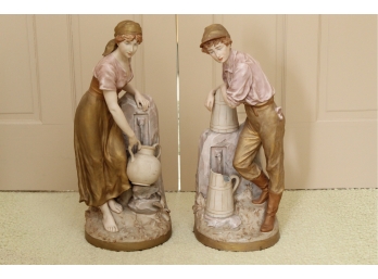 Outstanding Pair Of Rare Royal Dux Large Figurines