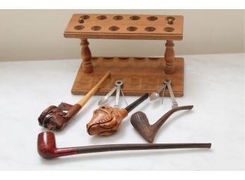 Vintage Pipe And Stand Collection With Pipe Tools