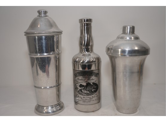 Trio Of Large Bar Shakers Including Southern Comfort Cocktail Shaker