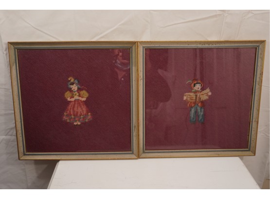 Pair Of Embroidered Boy And Girl In Frame
