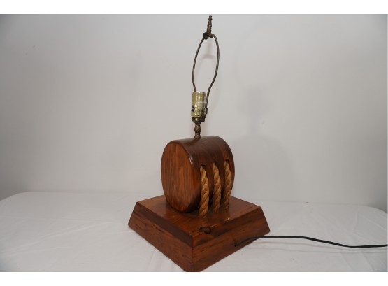 Vintage Wooden Nautical Tackle And Pulley Lamp Base
