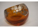 Amber Glass Floral Etched Tilted Ashtray