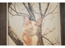 Oil On Canvas 'cat In Tree' Signed
