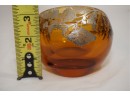 Amber Glass Floral Etched Tilted Ashtray