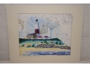 Pair Of Print Long Island Light Houses On Maps Signed And Numbered By Artist