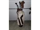 Group Of Vintage Wooden Men's Golf Clubs With Stand Bag
