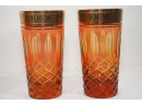 Set Of 8 Amber Colored Crystal Drinking Glasses