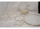 14 Piece Fire King Oven Ware Gold Rimmed Tea Set Including Serving Plate, Teacups And Saucers