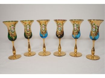 Set Of 6 Hand Painted Italian Aperitif Glasses