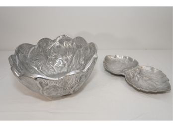 Metal Floral Serving Bowl And Candy Dish