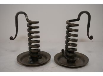 Pair Of Bourgogne Bouillot Metal Swirl Candle Holders