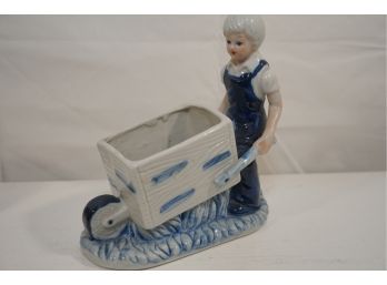 Boy And Wheelbarrow Porcelain Figurine