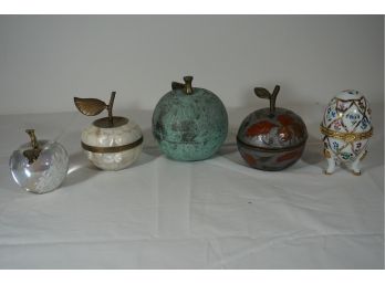 Group Of Decorative Apples Featuring Enamel And Glass