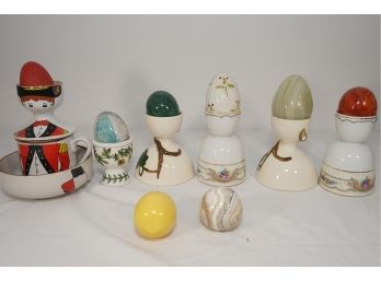 Group Of Decorative Eggs Including Egg Holders
