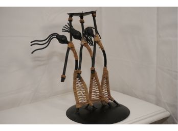 Wicker And Metal African Candle Holder