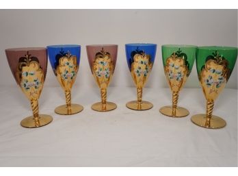 Set Of 6 Hand Painted Italian Wine Glasses