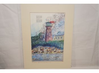 Sands Point Long Island Lighthouse On Map Signed And Numbered By Artist