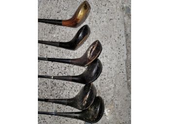 Group Of Vintage Wooden Men's Golf Clubs With Stand Bag