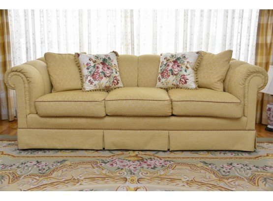 Custom Marigold Banded Window Pane Sofa With 4 Matching Throw Pillows By Sherril Furniture