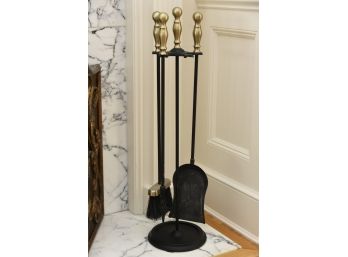 4 Piece Black Metal Fire Place Tool Set