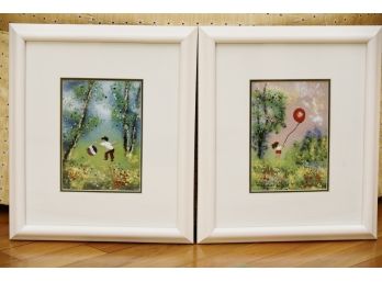 Pair Of Painted Tin Children At Play Framed Art