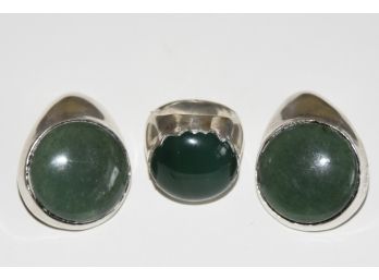 Sterling Silver Green Stone Earrings And Ring - N108