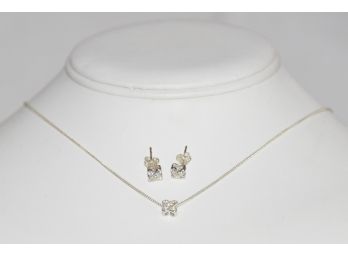 Sterling Silver Diminutive Flower Earrings And Necklace - N149