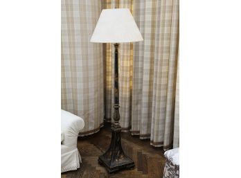 An Antique Asian Floor Lamp With Custom Shade
