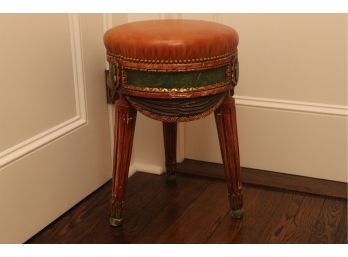 An Antique Leather Seat Stool