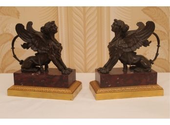 A Pair Of Marble And Brass Bookends