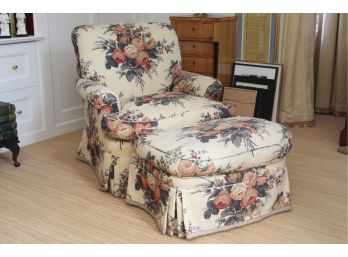 A Custom Upholstered Side Chair And Ottoman