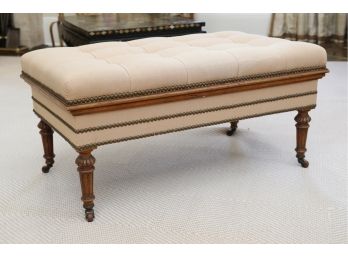 A Tufted Nailhead Bench With Mahogany Legs And Wheels Cope And Collinson