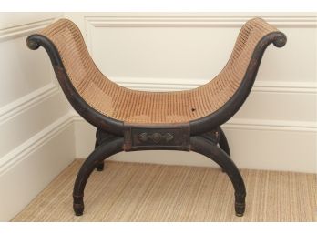 Antique Curved Cane Seat Mahogany Bench