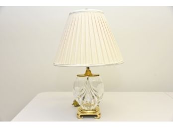 Beautiful Glass Stemmed Lamp With Cut Glass (tested And Working)