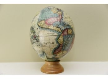 Hand Made South African Ostrich Egg With World Map