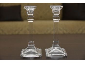 Pair Of Tiffany And Co. Crystal Glass Candle Holders
