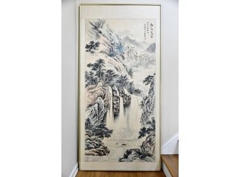 Vintage Chinese Water Color 'waterfall Trio' Painting  Signed