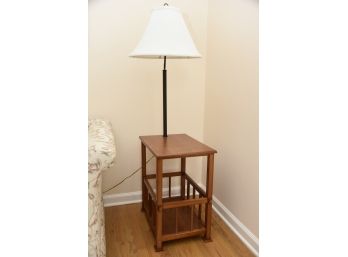 Vintage Oak Side Table Lamp With Magazine Rack