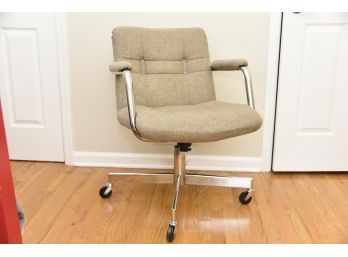 Vintage Chromescraft Fabric Office Armchair On Wheels