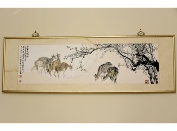 Vintage Chinese Water Color 'Natures Deer' Painting Signed
