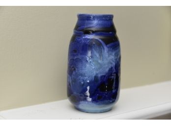 Ornate Deep Blue Clay Glazed Vase