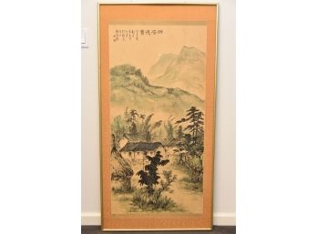 Vintage Chinese Watercolor 'rural Mountainside' Painting