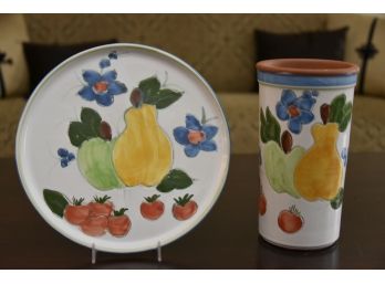 Clay Wine Coaster And Cheese Platter With Decorative Fruit