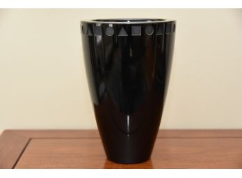 Black Sasaki Vase With Etched Geometric Top Border