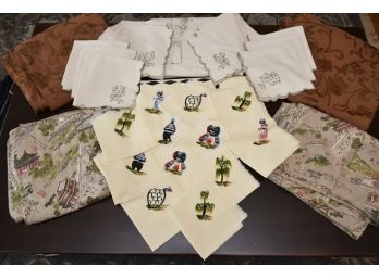 Group Of Table Cloths And Napkins With Some Handpainted