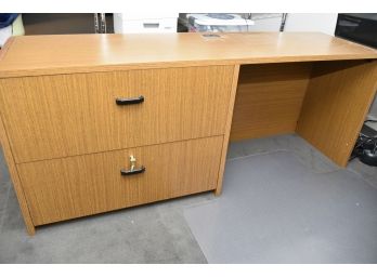 Wood Veneer Office Desk With Filing Drawers
