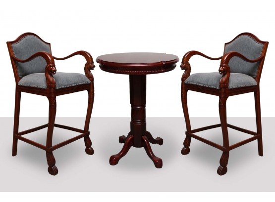 Pair Of Griffin Head Clawfoot Bar Chairs With Bowery Hill Dark Cherry Round Pub Table
