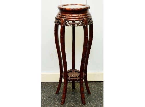 Chinese Carved Marble-Top Rosewood Pedestal Stand