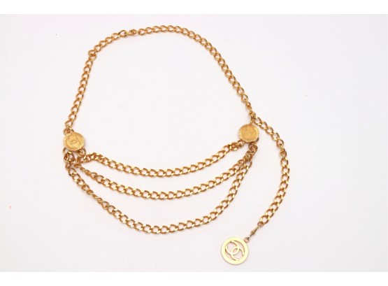 Chanel 1984 Triple Tier Gold Plated Chain Link Medallion CC Vintage Charm