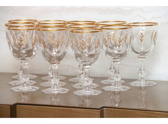 Tiffin-Franciscan 'Chalet' Gold Inlay Crystal Water Goblets Set Of 12